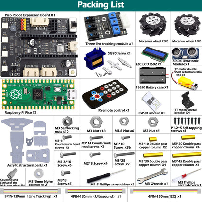 Adeept 4WD Omni-Directional Mecanum Wheels Robotic Car Kit for Raspberry Pi Pico. DIY STEM Remote Controlled Educational Robot Kit with LCD Display and Tutorials.