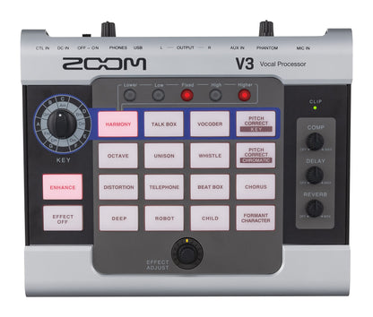 ZOOM V3 Vocal Processor - effects unit for enhancing vocals, voices, and speech, for recording and streaming, podcasts, videos, and content optimization, black & silver.