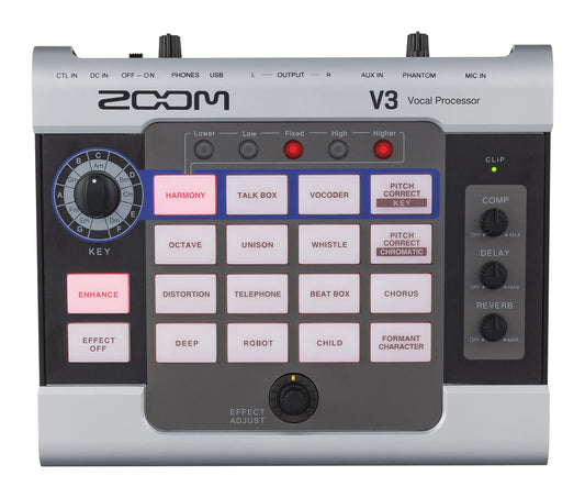 ZOOM V3 Vocal Processor - effects unit for enhancing vocals, voices, and speech, for recording and streaming, podcasts, videos, and content optimization, black & silver.