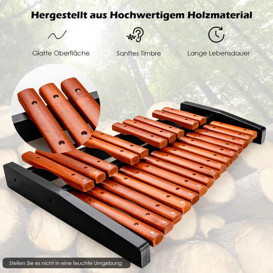 COSTWAY 25 Note Xylophone Glockenspiel, wooden musical instrument, comes with 2 mallets & carrying bag. Suitable for both kids and adults, in brown and black.