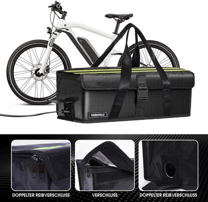 ENROSLU Ebike battery bag, 8 layers of fire protection, fire-resistant up to 2300°C, waterproof, explosion-proof, Lipo-safe bag for storage, transportation - Size M.