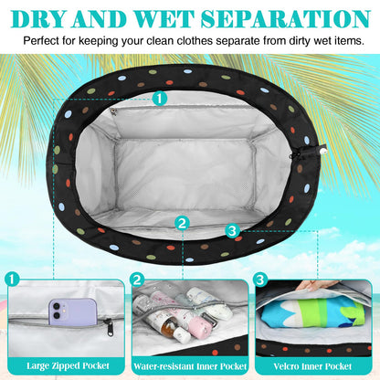 LUROON XXL beach bag with zipper for family, large foldable tote bag for women, ideal for beach, pool, picnic, and travel. Size: 50*35*20cm.