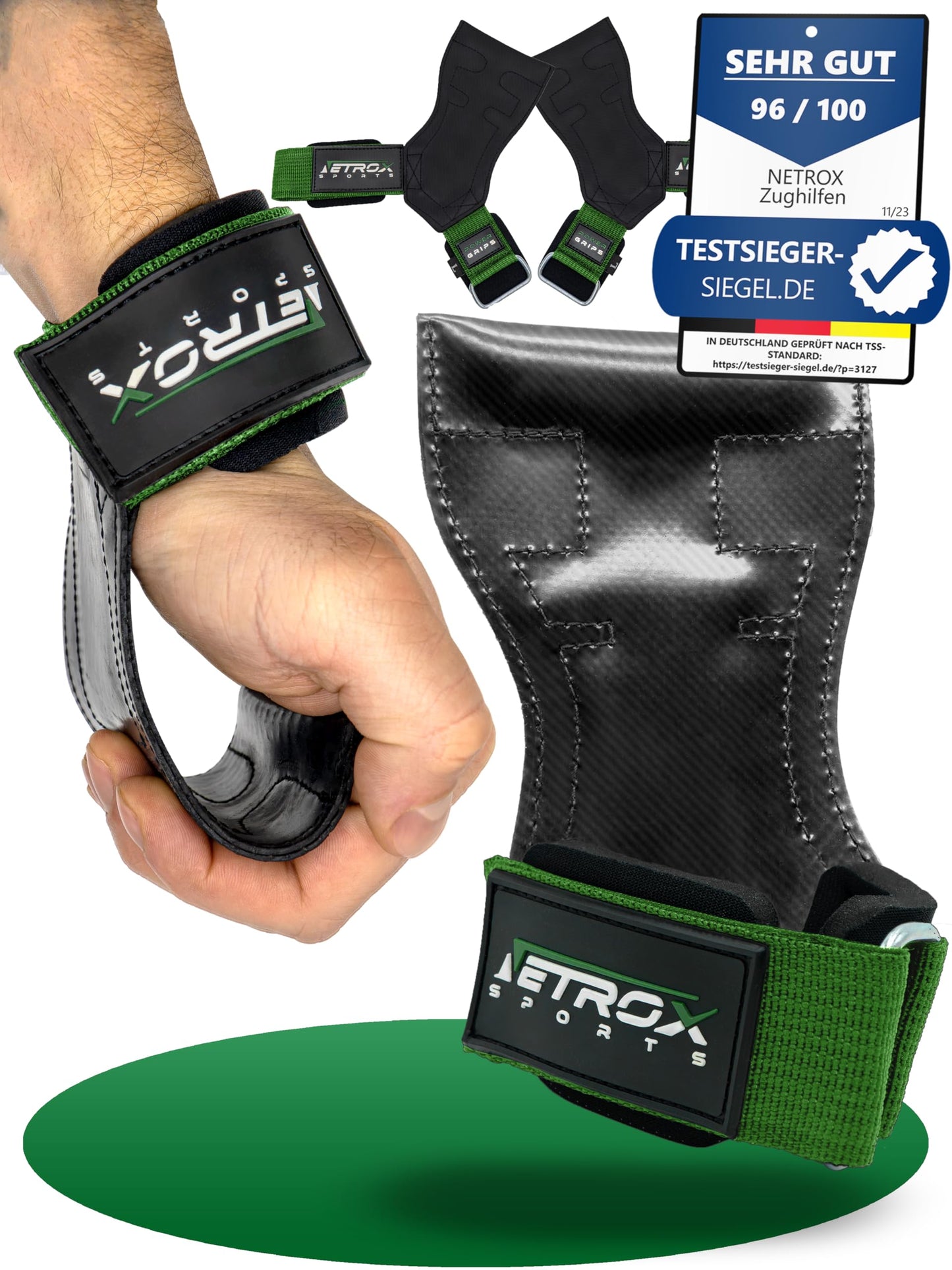 NetroxSports - Power Grips Fast Pulling Aids for Strength Training - Fitness Lifting Straps for Deadlifts, Bodybuilding with Wrist Protection - Grip Aid, Pulling Aids Gym, Grip Aids Men & Women