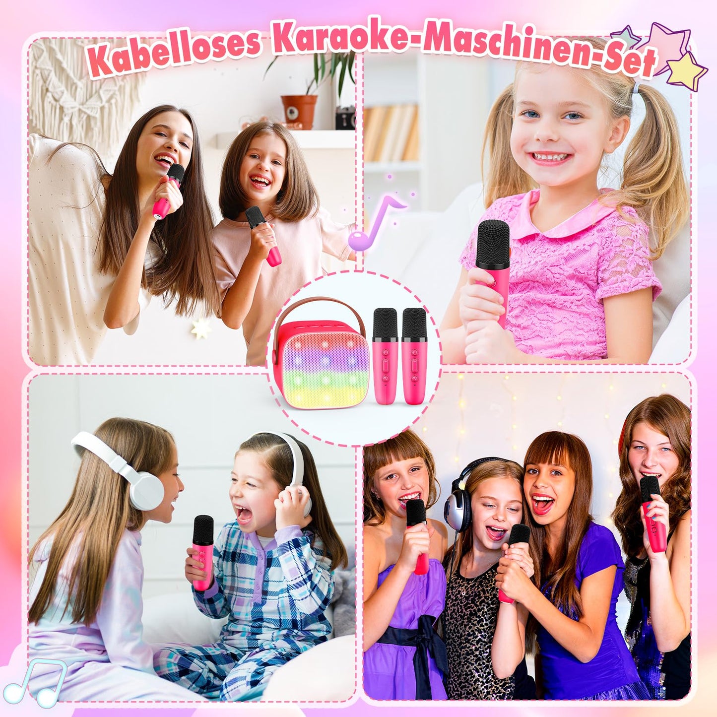Dislocati Portable Karaoke Machine with 2 Bluetooth microphones, kids gifts toy for 3-12 years Mini Karaoke microphone set with DSP & LED lights Ideal for family gatherings, parties & outdoor.