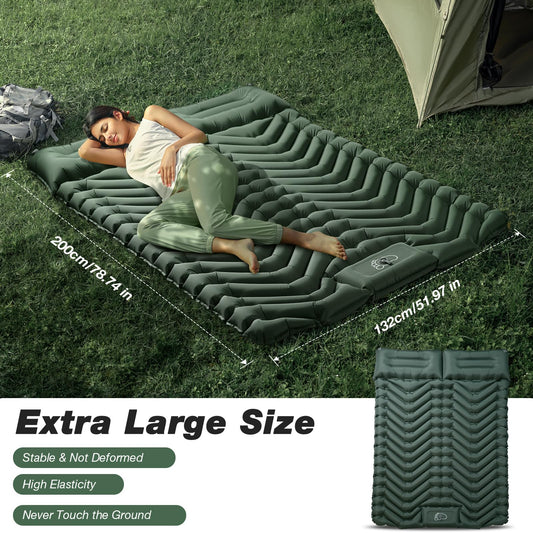 Self-inflating sleeping mat, JATEKA inflatable mat for 2 people for camping. Sleeping mat with pillow & foot pump. Compact lightweight air mattress for camping, backpacking, hiking, and travel tent.
