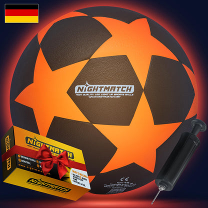 NIGHTMATCH Official Size 5 Waterproof LED Light-Up Soccer Ball - Glow in the Dark Soccer Ball for Night Games, Kids, Adults - Complete Set with Pump & Extra Batteries
