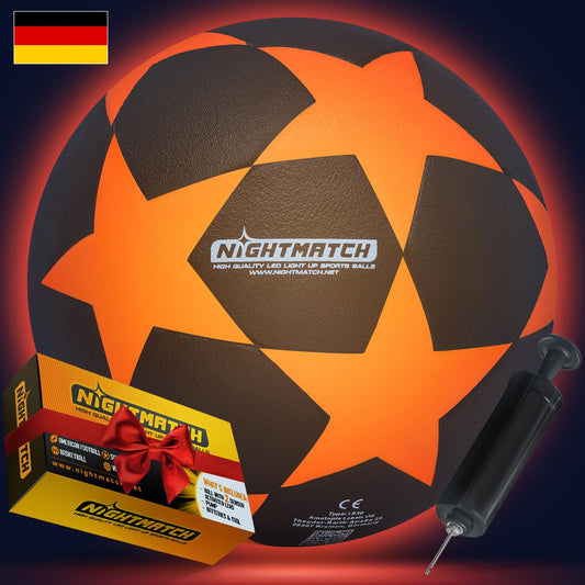 NIGHTMATCH Official Size 5 Waterproof LED Light-Up Soccer Ball - Glow in the Dark Soccer Ball for Night Games, Kids, Adults - Complete Set with Pump & Extra Batteries