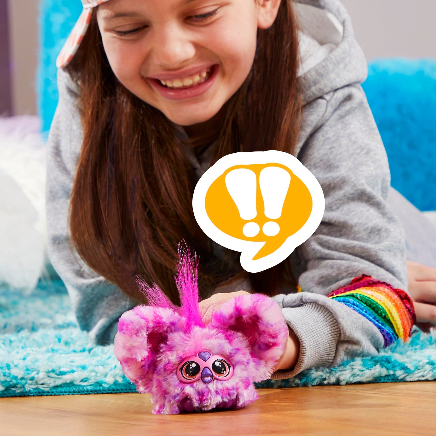 Furby Furblets Hip-Bop Mini, featuring hip-hop music & phrases in Furbish (over 45 sounds), plush toy in pink-purple pattern, suitable for kids aged 6 and up, an original stocking stuffer.