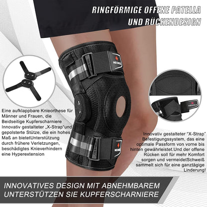 NEENCA Knee Brace for Knee Pain, Knee Support with Hinge and Patented X-Strap Attachment System, Provides Strong Stability for Pain Relief, for Arthritis, Meniscus Tears, ACL, PCL, MCL