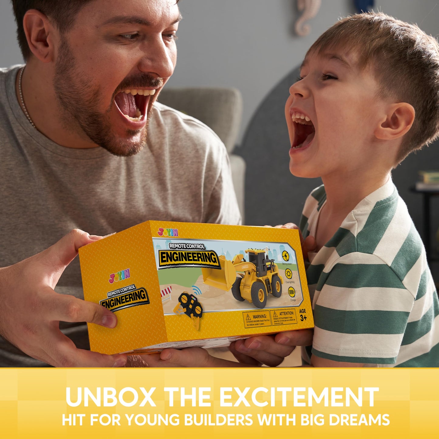 JOYIN Remote Control RC Excavator Tractor Truck with Light and Sound 2.4G Front Loader Construction Toy Birthday Gift for Boys 6 7 8 9 10 11 years