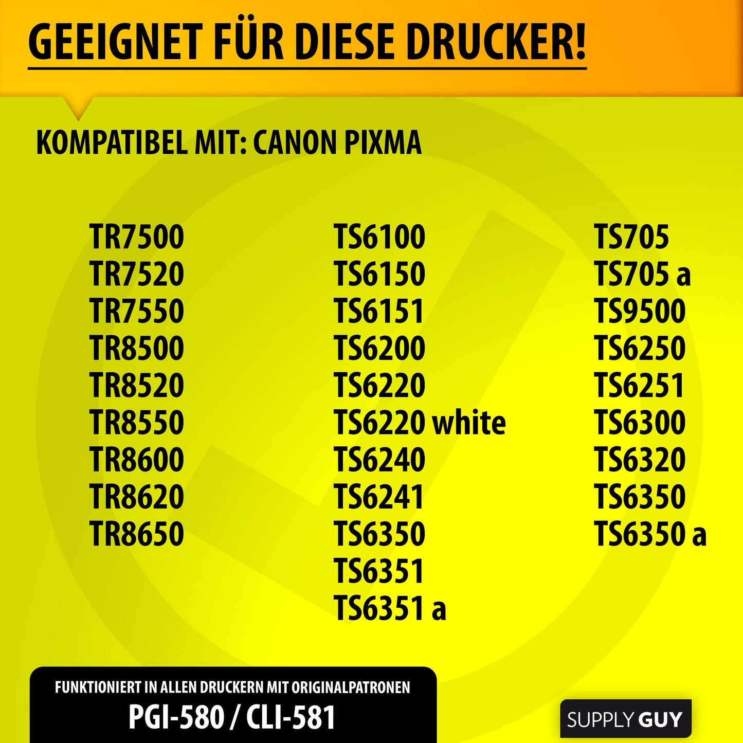 Supply Guy 580XXL 581XXL printer cartridges compatible with Canon PGI-580 CLI-581 for Pixma TS705 TS705a TS6350 TS6350a TS6351a TS6300 TR8550 TS9550 TS6150 TS6250 TR8500 Multipack 10 cartridges 580 581 XXL