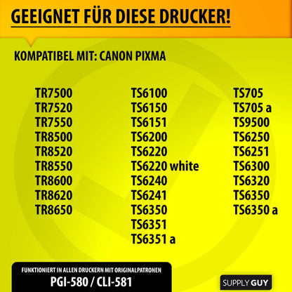 Supply Guy 580XXL 581XXL printer cartridges compatible with Canon PGI-580 CLI-581 for Pixma TS705 TS705a TS6350 TS6350a TS6351a TS6300 TR8550 TS9550 TS6150 TS6250 TR8500 Multipack 10 cartridges 580 581 XXL