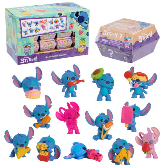 Just Play Disney Stitch Minifigures for Collecting, Surprise Pack & Disney Stitch Feed Me Series, Capsule with Mini Figures, 5 cm tall collectible figures, Kids' toy for ages 3+, 6.35 inches