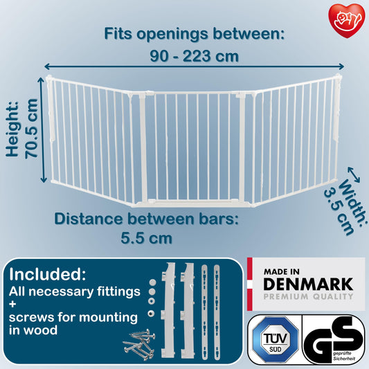 BabyDan Flex L, 90-223 cm, stair gate/room divider, white, Made in Denmark - safety gate/pet gate/dog gate/dog pen.