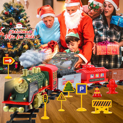 Ulikey Electric Train for Kids, Remote Control Steam Train Toy with Light and Sound, Christmas Train around the Tree, Christmas Steam Locomotive Gift for Kids aged 3 years and up.