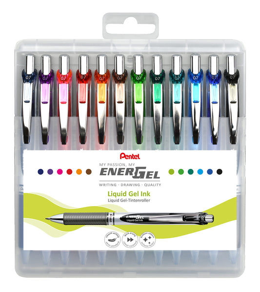 Pentel BL77-12 EnerGel Gel Ink Rollerball Pen with 0.7mm ball diameter = 0.35mm line width, 12 pack & LR7-BX refill for EnerGel pens 0.7mm ballpoint, red, 12 pack