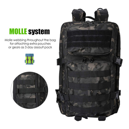 ProCase 40L Military Tactical Backpack, Large Capacity 3-Day Army Assault Pack Bag Go Bag Backpack for Hiking, Hunting, Trekking, Camping, and other Outdoor Activities - Camo Black