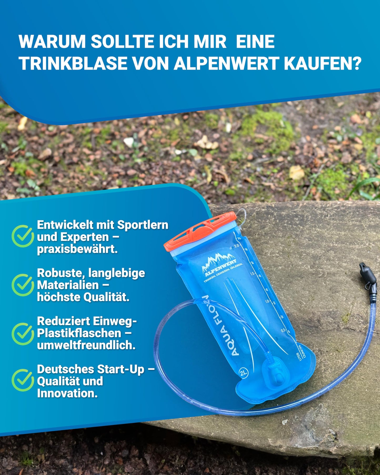 Alpenwert® Hydration Bladder with Hose [2L/3L Water Reservoir BPA FREE] Ultralight Hydration System for Backpack ideal for Outdoor, Running, Trailrunning (3 Liter)