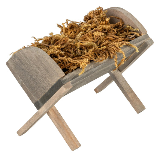 MaMeMi FEED TROUGH with Wood and Moss [approx. 7 x 5 x 5 cm HANDCRAFTED] - Manger for BABY JESUS, Decoration for NATIVITY SCENE and Model Building.