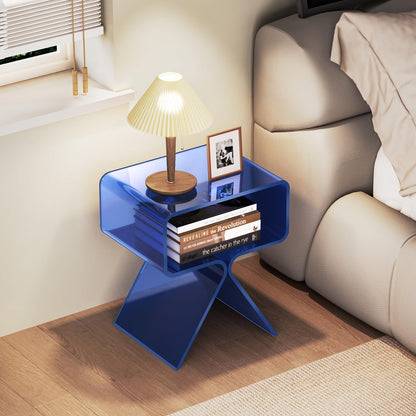 solaround Acrylic Nightstand Side Table, Modern Design Clear Home Decor Display End Table (Dark Blue)
