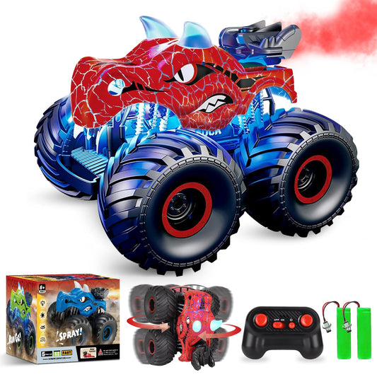 Monster Dinosaur Truck 2.4 GHz Remote Control Brother Car with Light and Sound, Spraying All Terrain Toy Car Gift for Kids 3+ years old.
