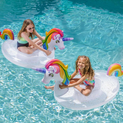 JOYIN Kids' Unicorn Pool Float with Glitters, Inflatable Pool Floaties for Adults, Summer Party Decorations, 175cm*75cm*85cm