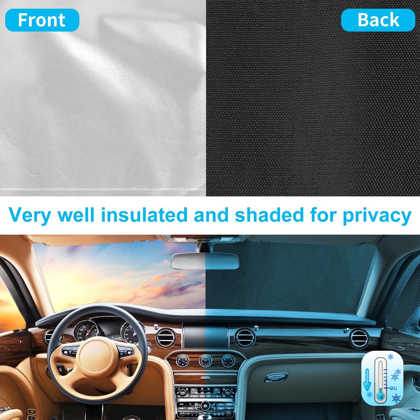 External thermal windshield cover for Mercedes Sprinter 2019-2024, luxury silver wrap windshield cover, foldable front windshield cover for winter and summer windshield frost protection.