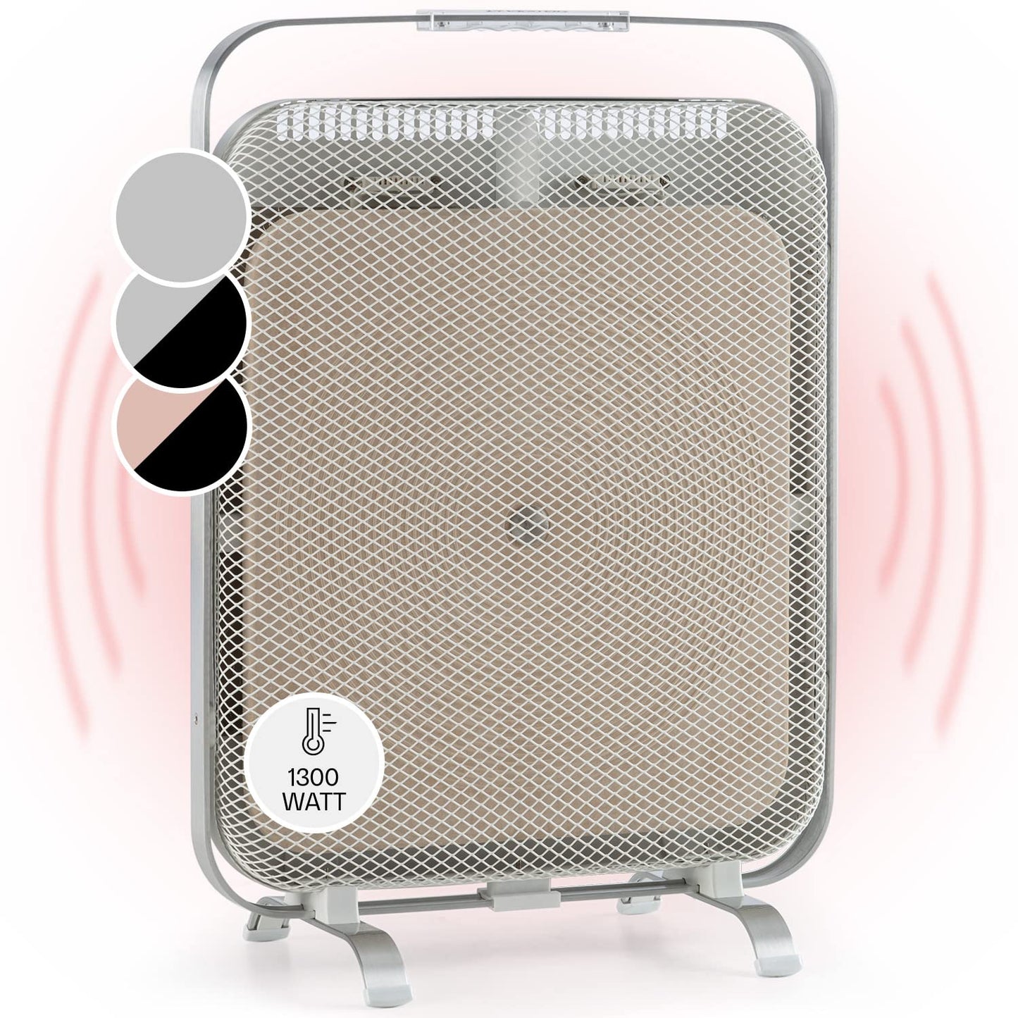 KLARSTEIN HeatPal - Electric heater, extra slim design, infrared heating, heating panel, 1300 W, up to 30 m², heat retention, marble plate - brushed aluminum