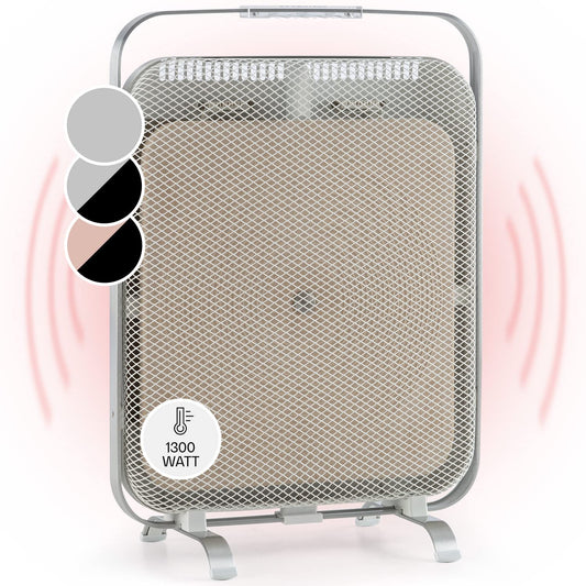 KLARSTEIN HeatPal - Electric heater, extra slim design, infrared heating, heating panel, 1300 W, up to 30 m², heat retention, marble plate - brushed aluminum