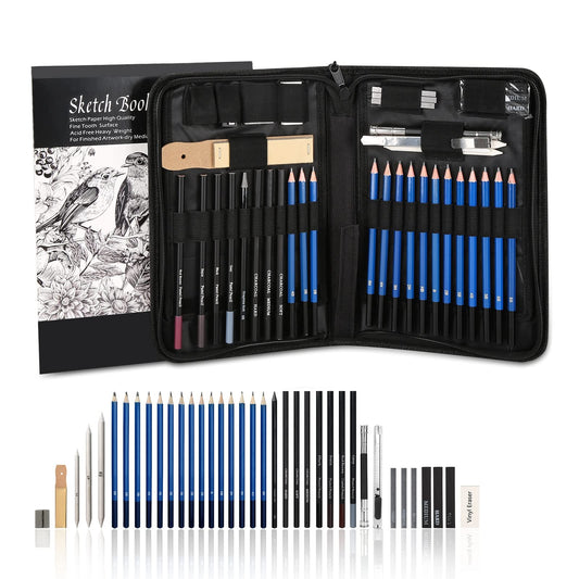 AGPTEK 41pcs Drawing Set - Pencils Sketching Set with 50 sheets Drawing Pad, 5H-8B artist set in Zipper Case, Drawing Accessories Set for Artists, Beginners, Students