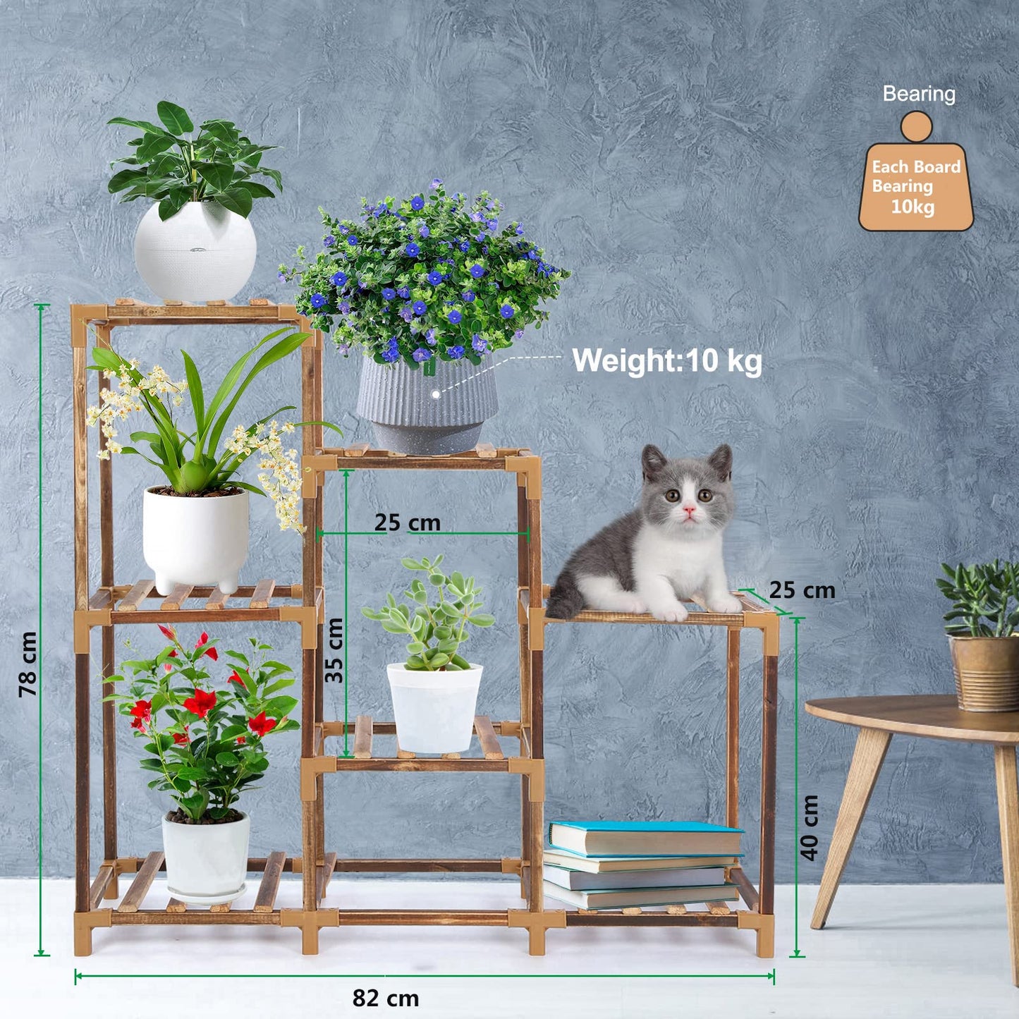 VIEWALL wooden plant shelf flower stand multifunctional creative wooden flower ladder decoration plant stand for indoor outdoor balcony living room office garden 7 tiers