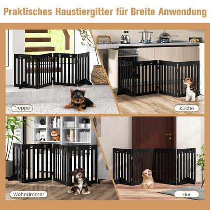 COSTWAY Dog Gate, Wooden Safety Gate, Foldable Baby Gate, 60cm High Stair Gate, Flexible Pet Gate Door Guard (4 Panels, Brown)