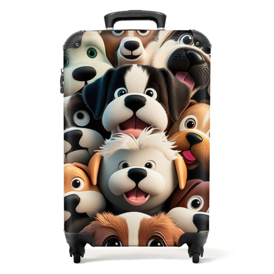 NoBoringSuitcases.com® Children's Suitcase Kids Trolley, Travel Trolley - Dog - Animals - Pattern - Brown - Kids Luggage Suitcase small, Carry-on Trolley 55x40x20