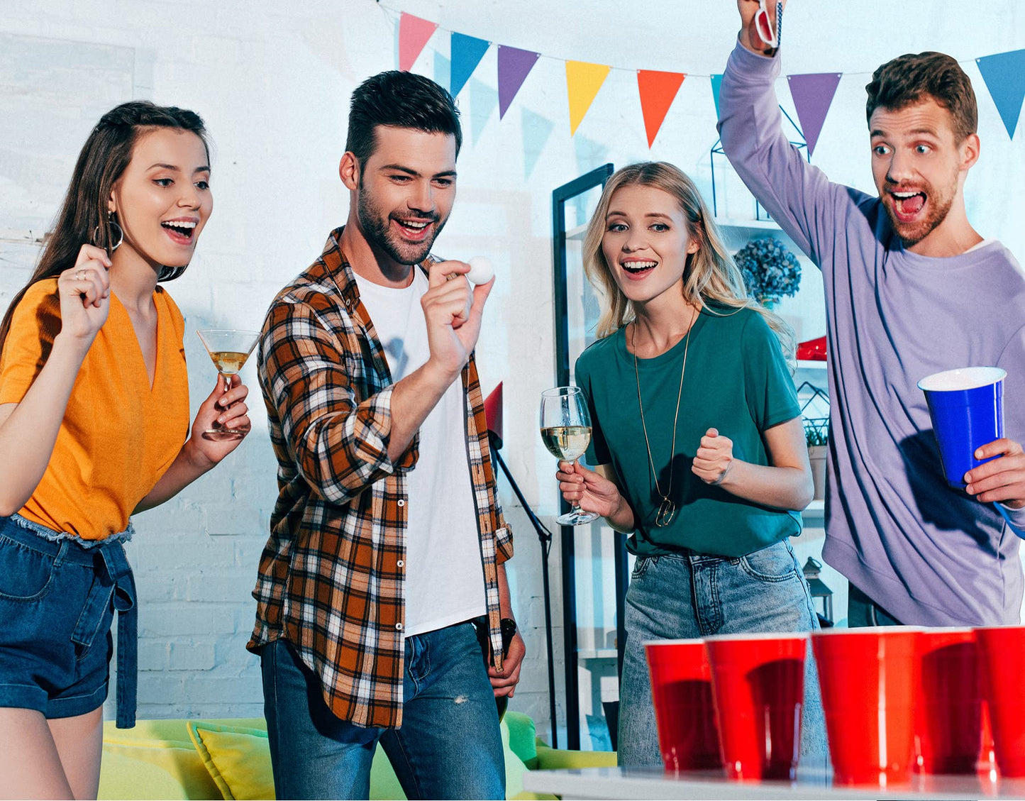 Popolic Pool Pong Game Inflatable Pong Table Air Mattress 175 x 75 cm Pool Mat Including 24 Plastic Cups and 2 Ping-Pong Balls Cool Summer Party Game