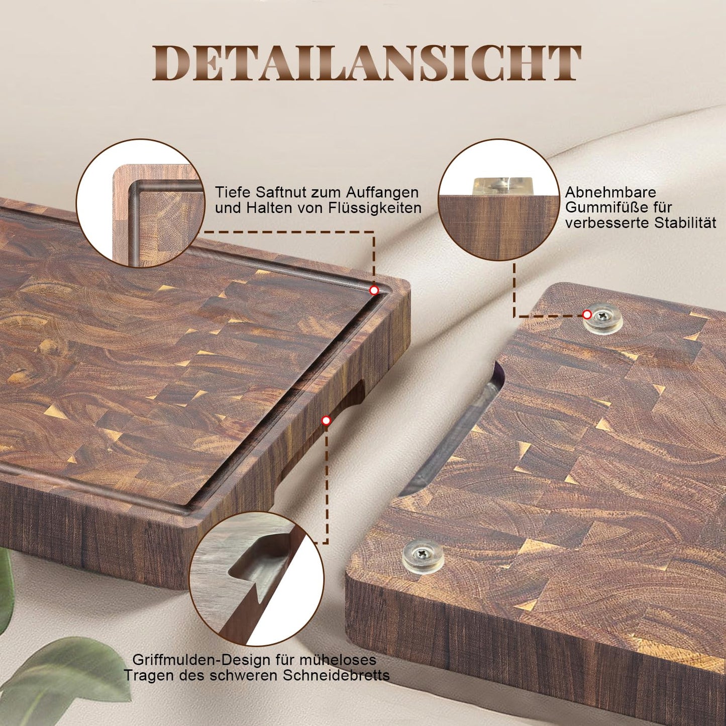 COCOBOSS Cutting Board Wood Large 42x30x2.5cm, Wooden Cutting Board, Kitchen Board, made of Acacia Wood PREMIUM for Kitchen, Kitchen Wood Board, Non-slip Feet XXL