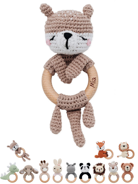 miracle wish® - Personalized Teething Toy for Baby - Cute Grasping Toy for Babies from 0 months - Baby rattle with name as a baby gift for girls and boys (Otter, no name)