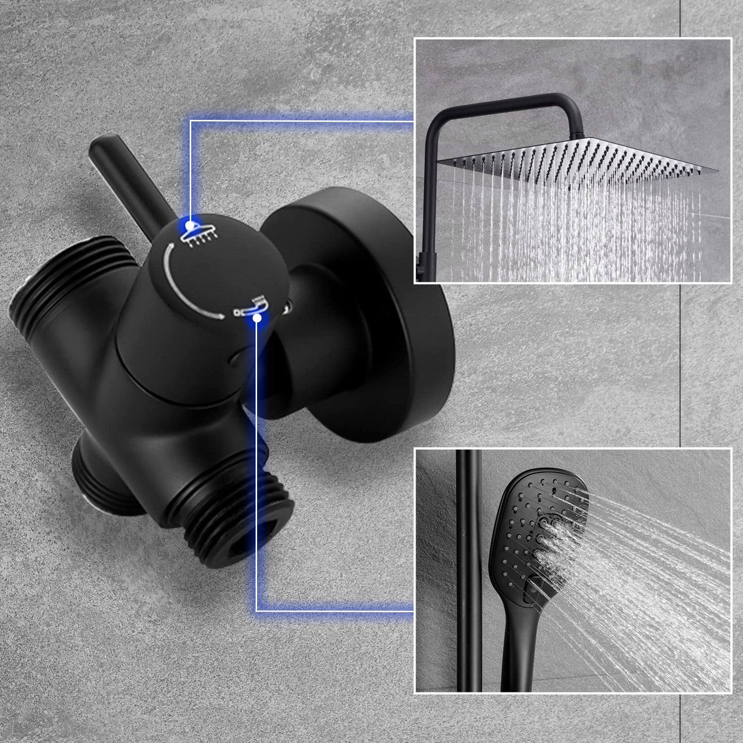 Görbach shower system shower set rain shower head overhead shower set matte black (3030MB+shelf)