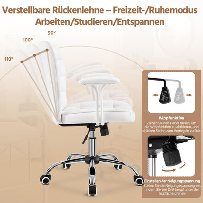 Yaheetech home office chair desk chair office chair work chair made of faux leather, swivel chair with soft armrests, height adjustable padded chair computer chair with wheels, white