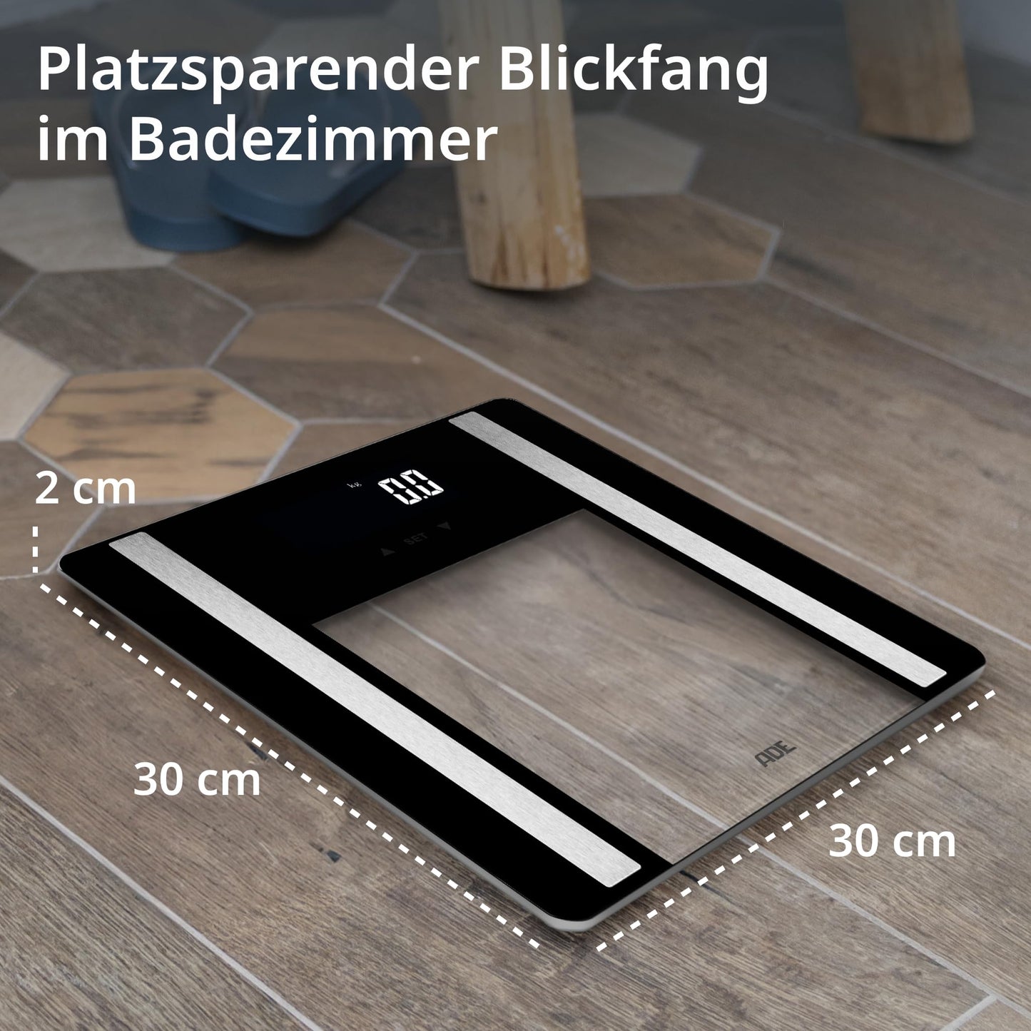 ADE Digital Body Fat Scale Ines up to 200 kg | Best in Test 2024 | Body scale with body fat analysis, BMI, muscle mass, body water, weight, BMR | Scale with user recognition | black