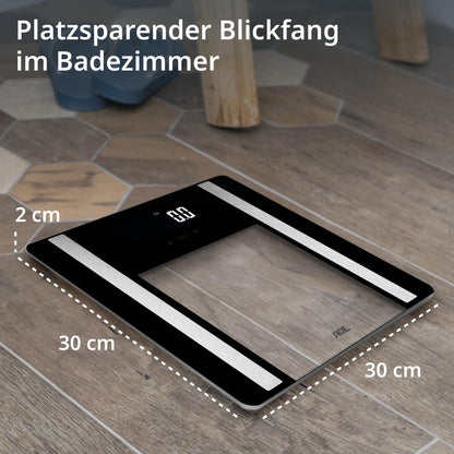 ADE Digital Body Fat Scale Ines up to 200 kg | Best in Test 2024 | Body scale with body fat analysis, BMI, muscle mass, body water, weight, BMR | Scale with user recognition | black