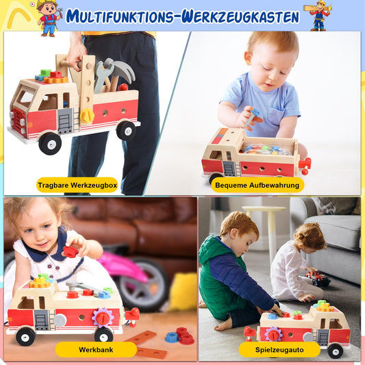 Nauotk Tool Box Children's Workbench, Montessori Wooden Tool Toys for Ages 2 3 4, Kids Tool Cart, Tool Belt Kit Learning Games Gift for Boys Girls 3+ years.