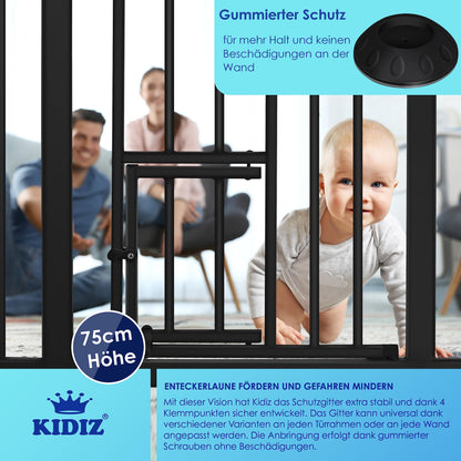 KIDIZ® Door Safety Gate | Stair Gate for Kids | with Pet Door for Dogs and Cats | No Drilling | Expandable | Compatible with Y-Spindles | Swivel Door | Size: 81-94 cm