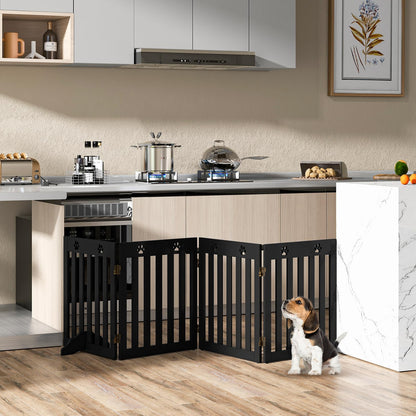 COSTWAY Dog Gate, Wooden Safety Gate, Foldable Baby Gate, 60cm High Stair Gate, Flexible Pet Gate Door Guard (4 Panels, Brown)