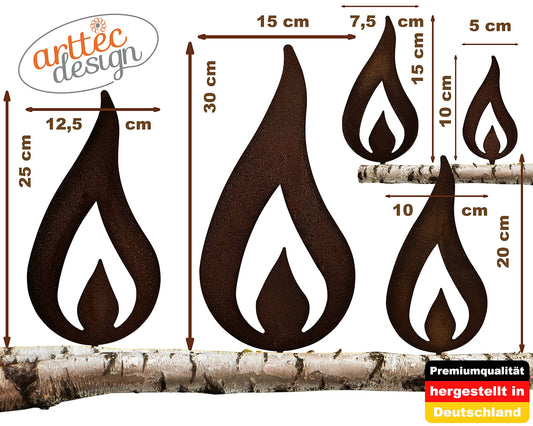 ARTTEC Flame Candle (Rustic Decoration) (Set of 5) - high-quality metal garden decoration- Rustic decor for garden, balcony & terrace- Metal decoration for standing- Made in Germany