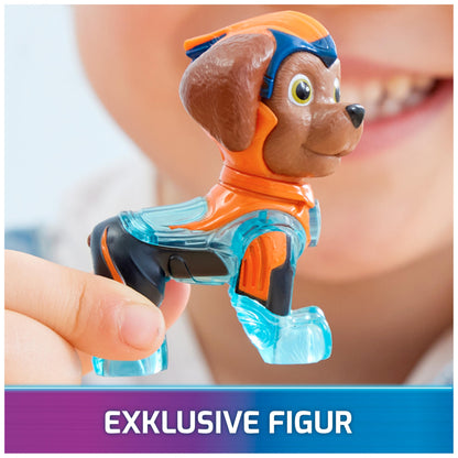 PAW Patrol: The Mighty Movie, Zuma's Superhero Base Vehicle with puppy figure, speedboat with light and sound effects, suitable for children aged 3 and older.