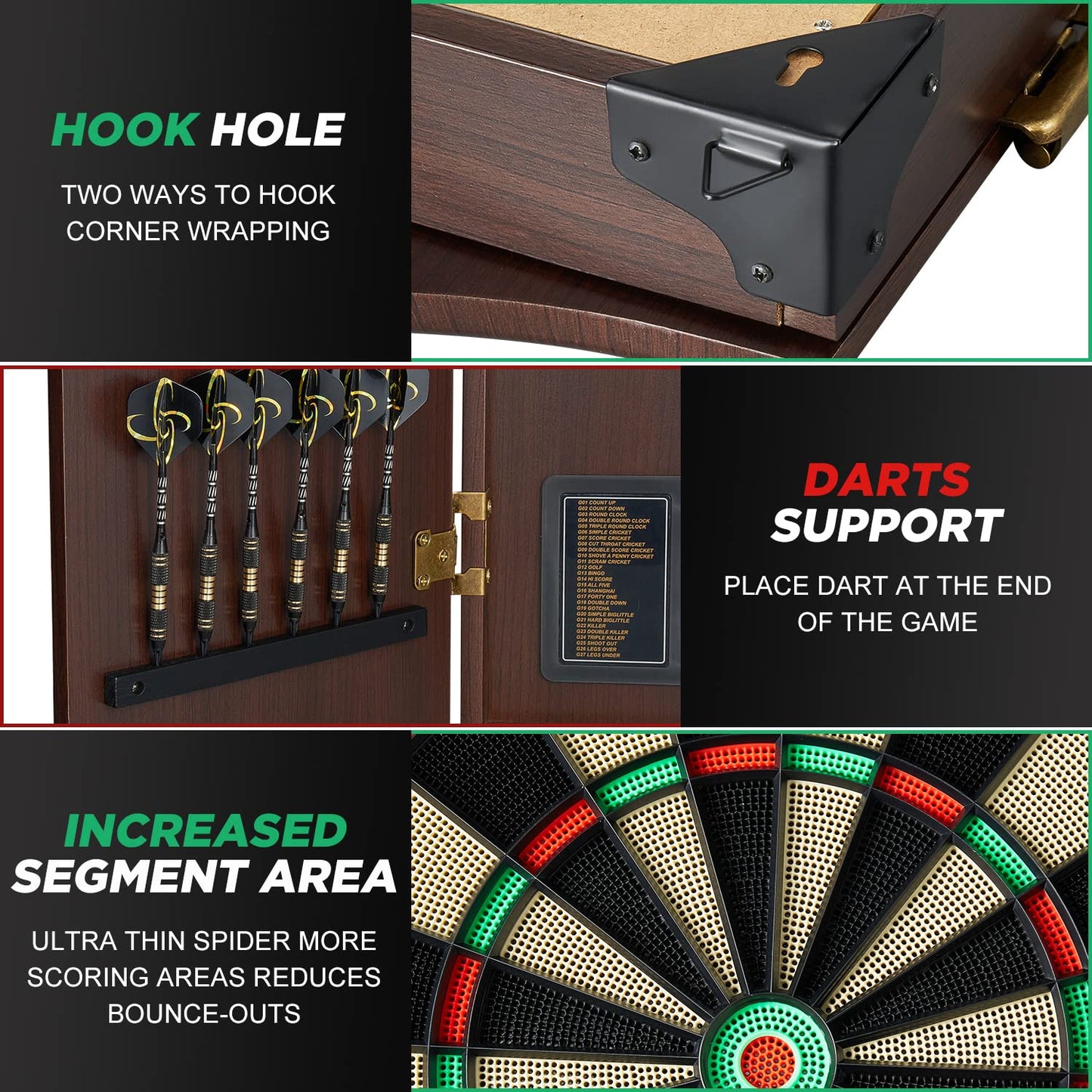 Brovamo dart board, Decorative dartboard cabinet set [12*soft tip darts], Electronic dartboard, Wooden cabinet doors with integrated scoreboard [Coffee]