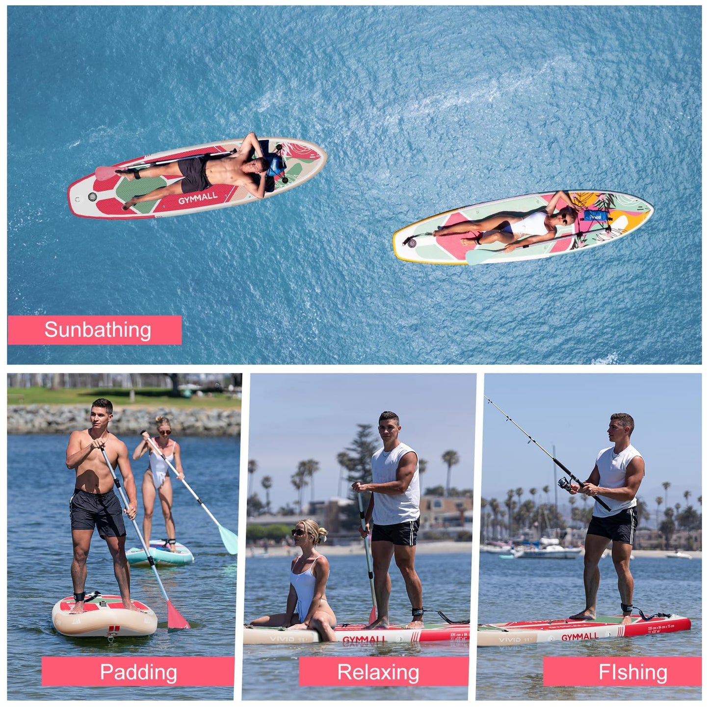 GYMMALL Stand Up Paddling Board, inflatable SUP board for adults and teens of all skill levels, blow up paddleboards with wide, non-slip deck, premium accessories and storage bag.