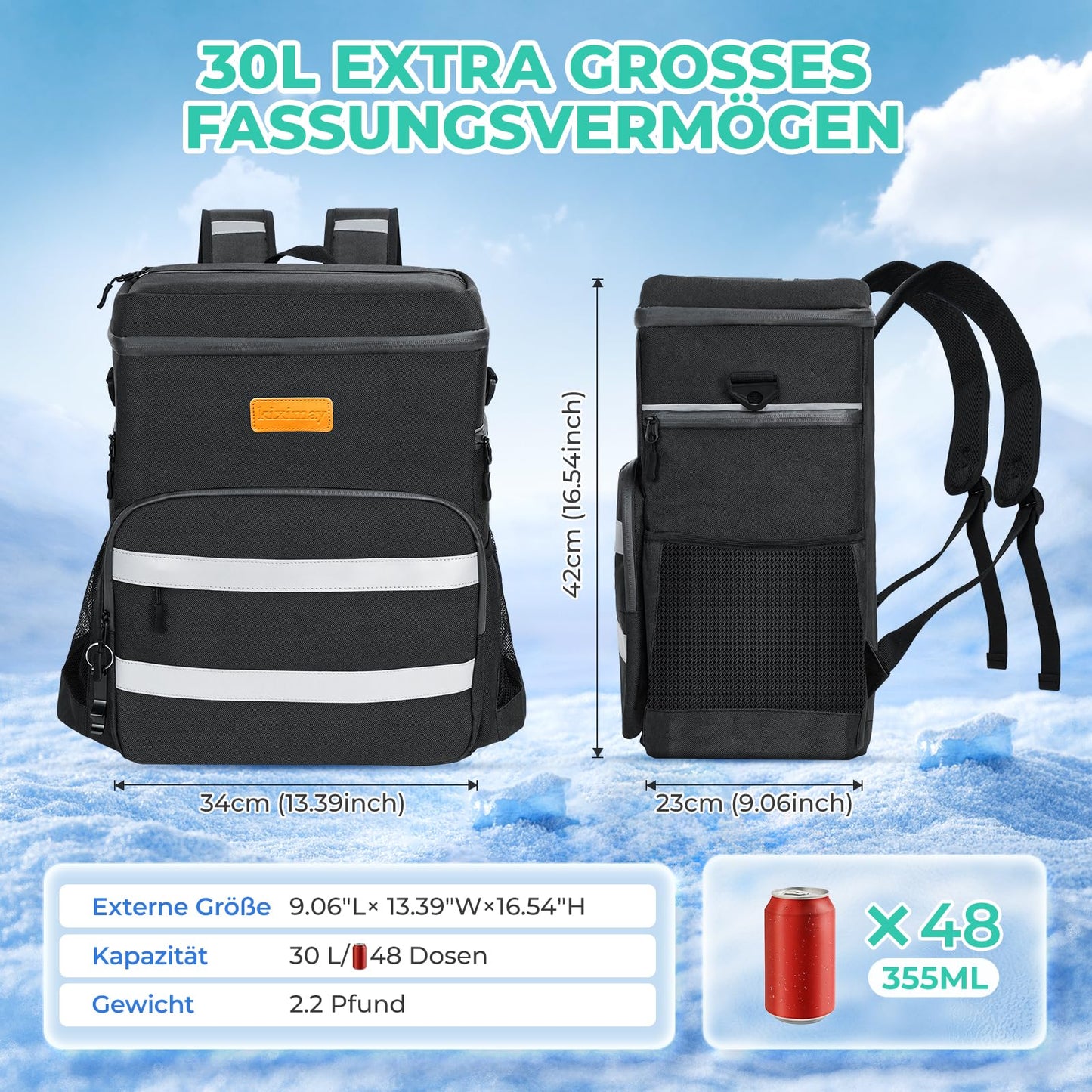 kiximay 30L Large Foldable Cooler Bag - Cooler Bag for Food & Drinks, Picnic Cooler Bag, Insulated Thermal Bag, Car Cooler Bag for Beach/Picnic/Camping/BBQ
