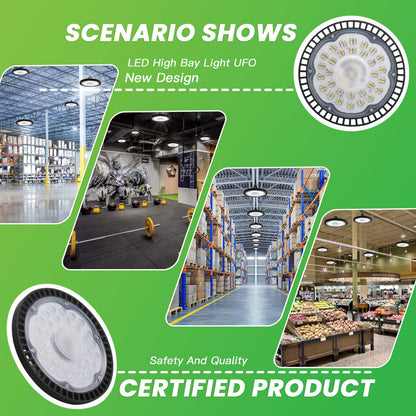 Jefedana 200W LED High Bay Light, 20000LM UFO Workshop Lamp IP65 Industrial Lamp, 6500K Cold White Warehouse Lighting for Workshops Industrial Factory Halls