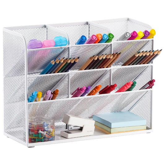Marbrasse Mesh Desk Organizer, Multifunctional Pen Holder, Desk Organizer, Storage Shelf for School and Home Office Supplies (White)